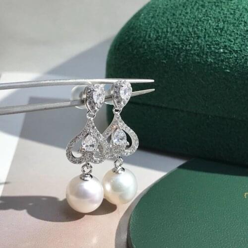 Charm New DIY Heart 925 Sterling Silver Earrings Findings Settings Base Mountings Parts Mounts for Pearls Agate Crystal Jade