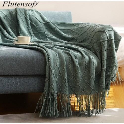 Geometric Bohemian Style Cashmere-like Bedspread Solid Color Throw Sofa Bed Sleeping Blanket 130x240 Stitch Blanket With Tassel
