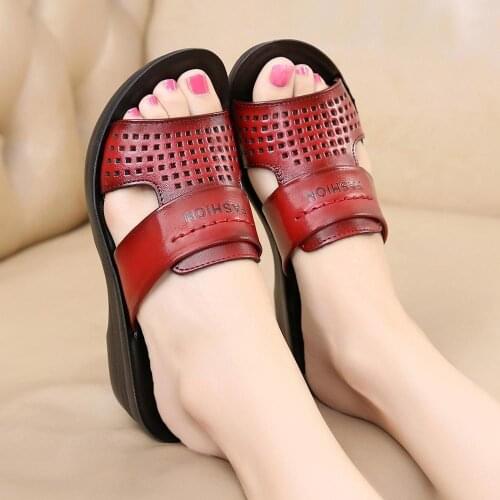 Women Sandals Genuine Leather Fashion Summer Women Flats Shoes Female Platform Wedges Open Toe Beach Casual Slippers Shoes
