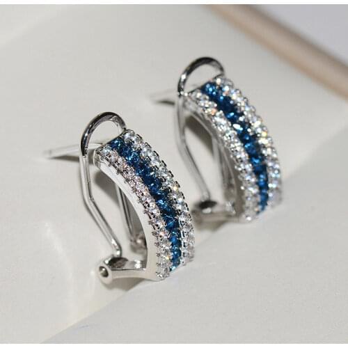 Blue/White AAA Cubic Zirconia Stud Earrings Simple Rainbow Earrings for Women Silver Color Filled BOHO Jewelry