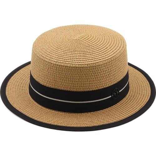 Simple Summer Womens Boater Beach Hat Wide side Female Casual Panama Hat Lady Classic Flat Bowknot Straw Sun Hat Women Fedora
