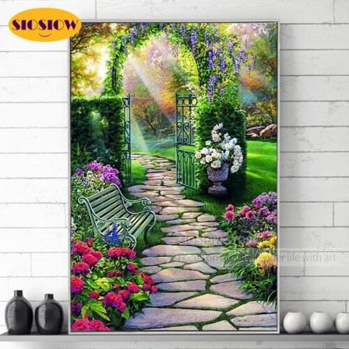 SIOSIOW Diamond Painting Road Landscape Cross Stitch Diamond Embroidery Flowers Arch Picture Of Rhinestones Art Kits Wall Decor