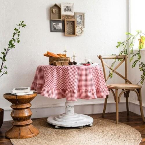 Table Cloth Round Linen 150cm For Dining Kitchen Banquet Red Plaid Grid Dustproof Home Decor Tablecloth Mantel Mesa Nappe