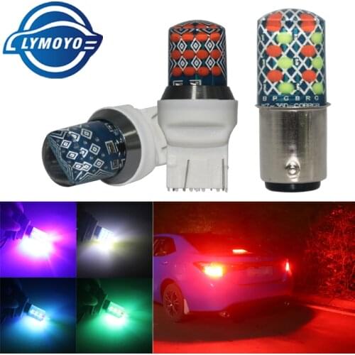 2pcs car T20 7443 led w21/5w p21/5w 1157 bay15d 24SMD RGB Strobe Flash Silicone Reverse Light Brake Light stop Parking Lamp 12v