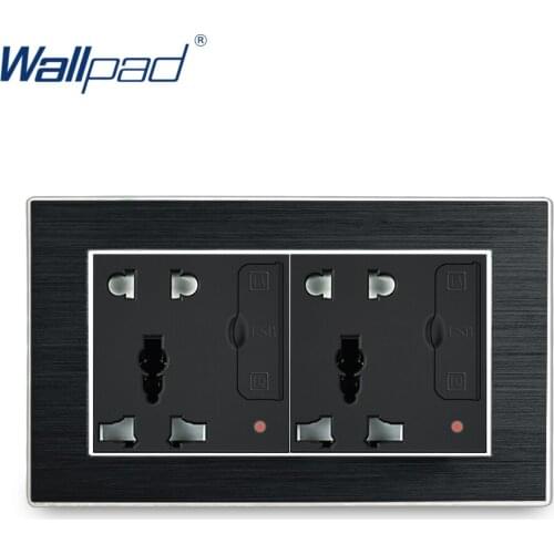 Universal Socket with USB Wallpad Wall Light Switch Aluminium Satin Metal Panel Double Universal socket with 4 USB Charging Port