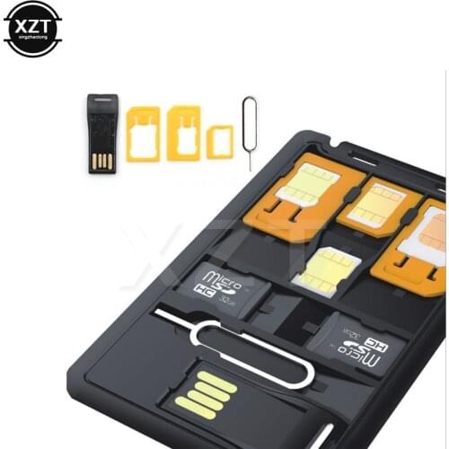 Black 5 in 1 Universal Mini SIM Card Adapter Storage Case Kits For Nano Micro SIM Card Memory Card Holder Reader Case Cover Connector