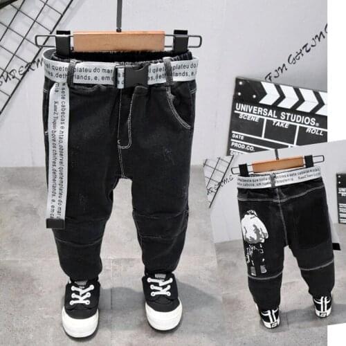2 3 4 5 6 Y Baby Boy Thicken Jeans 2020 Winter New Casual Kids Denim Trouser Fashion Print Plus Velvet Warm Denim Pants For Boy