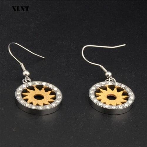 XLNT Vintage Ethnic Crystal Sunflower Dangle Drop Earrings for Women Female Anniversary Bridal Party Wedding Jewelry Ornaments