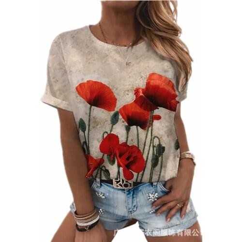 Ladies summer fashion casual 3D T-shirt abstract painting printing fashion streetwear...Short-sleeved loose T-shirt ladies plus