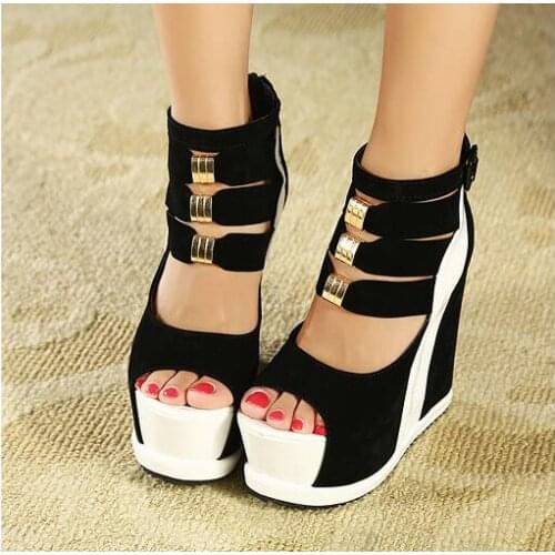 Woman Shoes 2020 hot Summer Genuine Women Platform Thick Soles Sandals Wedges High Heel Peep Toe Mixed Colors Sexy Shoes