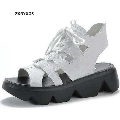 2021 New Summer Roman Style High-top Fashionable Sandals Platform Shoes Increase Sandals Non-slip Genuine Leather Women Sandals