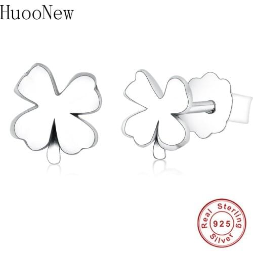925 Sterling Silver Korea Four Leaf Clover Cloves Quatrefoil Stud Earring For Women Girl Baby Brinco Oorbellen 2019 Pendientes