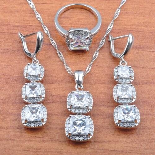 Luxurious Wedding Jewelry Sets Austria Natural Crystal For Women Silver Color Necklace Pendant Earrings Ring JS0419