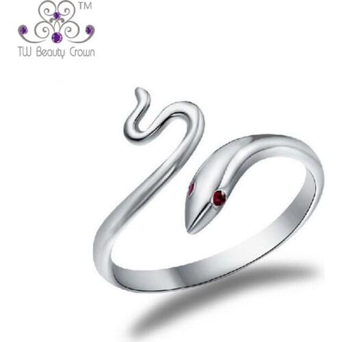 925 Sterling Silver Fashion Red Corundum Female Snake Finger Tail Ring Jewelry For Women Ladies Antiallergic Nickel Free JSJZ011