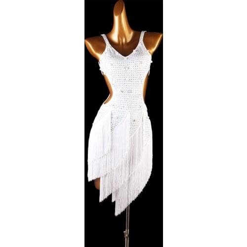 2020 New Sexy Latin Dance Dress Women V-Necks Sleeveless Ballroom Practice Wear Ladies Samba Rumba Performance Clothes YB1256