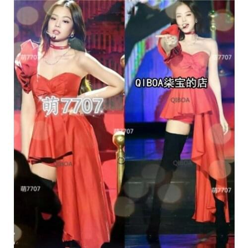 Kpop Korean Celebrity Dance Show Sexy Strapless Oblique Shoulder Dress Women Nightclub Fashion Irregular Ankle-Length Dresses