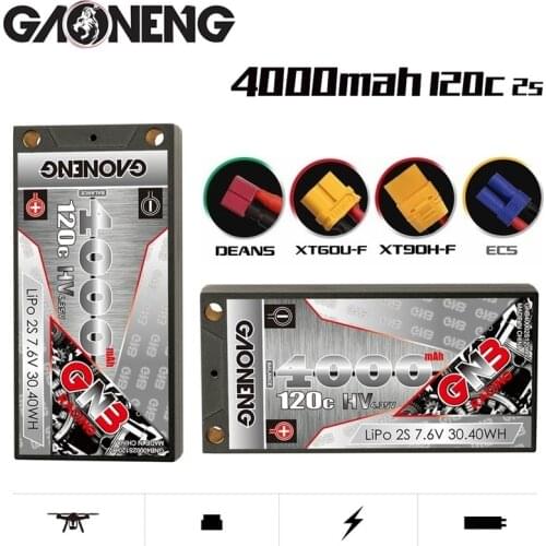 1-3PCS GAONENG GNB 4000mAh 7.6v 120C LiPo Battery For Remote Control Car Racing Spare Parts With Shell Upgrade LiHV 2S Battery
