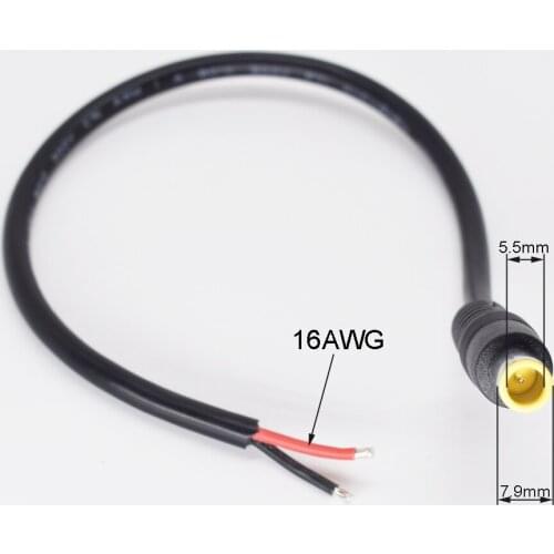 1pc 30cm 16AWG 7.9x5.5mm DC Power Socket Connector Cord Cable Pigtail DIY Lead
