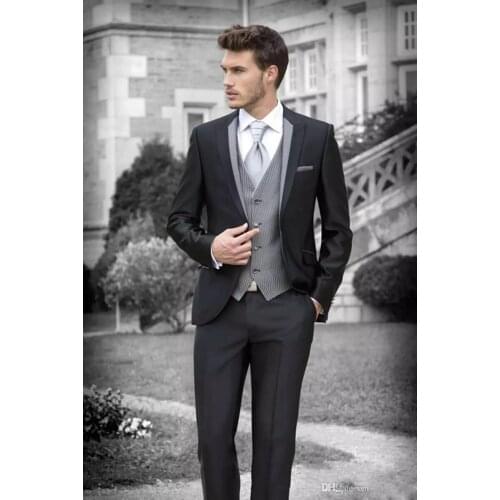 2021 Black Custom Made Men Suit Groom Tuxedos Groomsmen Formal Suits Business Men Wear(Jacket+Pants+Vest) Three Pieces Wedding