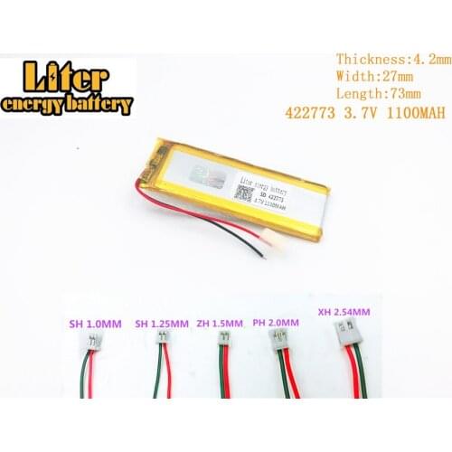 3.7V 1100mAh Lithium Polymer Rechargeable Battery For 3.7V 1100MAH 422773 PLUG Mp3 Mp4 Mp5 DIY PAD DVD E-book bluetooth headset