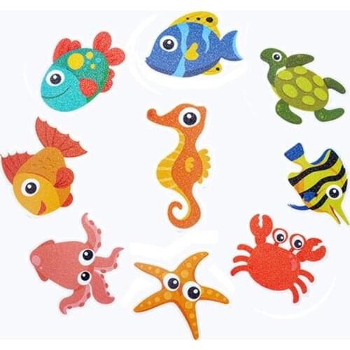 9pcs Marine Organism Anti-Slip Bathroom Sticker Self-adhesive Sticker Decals for Bath Tub Shower Surfaces (Random Style)