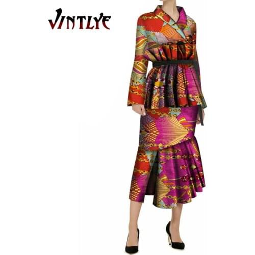 African new bazin embroidery dresses long dress bazin riche long sleeve african print with belt WY5426