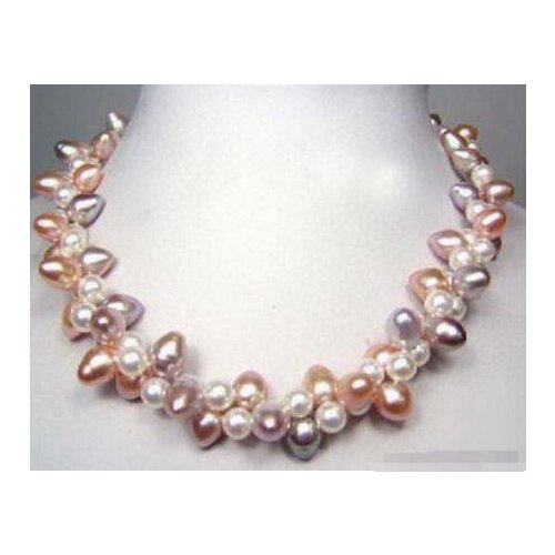 FREE SHIPPING>>>@@ > Hot sale new Style >>>>>Real Multicolour White Pink Purple Pearl 18KWGP Clasp Necklace