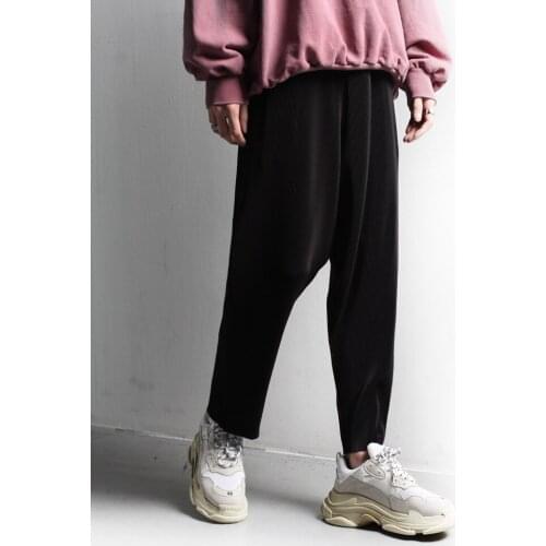Mens trousers new fashion trend Chinese style hip hop casual pants placed pleated loose pants low crotch Harem Pants