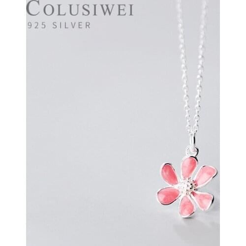 Colusiwei Authentic 925 Sterling Silver Pink Enamel Cute Flower Pendant Necklace for Women Link Chain Fine Jewelry 2020 Design