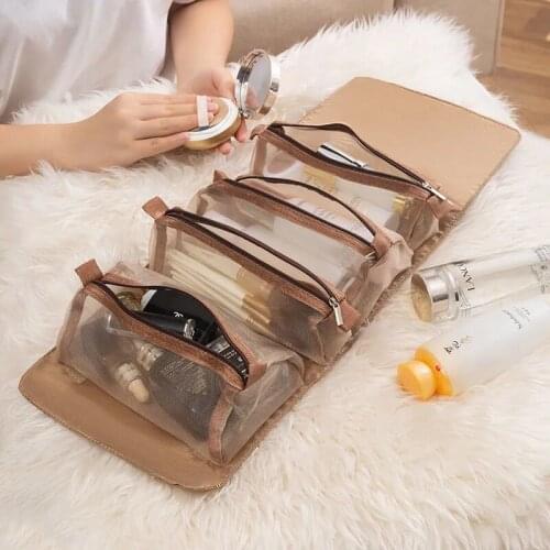 Four in one detachable Mesh pen case School supplies storage bag transparent pencil case cute pencil bag gifts girl cosmetic bag