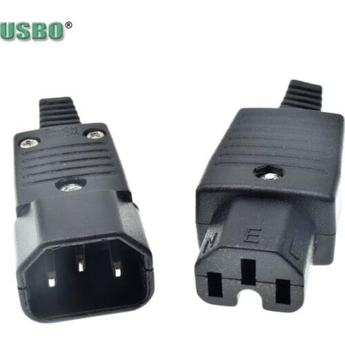 Black CE copper IEC320 C13 C14 C15 UPS PDU Connector AC POWER cord cable wiring plug male female AC power socket plug 10A