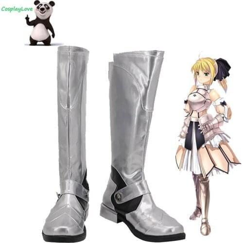CosplayLove Fate Stay Night FGO Saber Lily Artoria Pendragon King Arthur Silver Cosplay Shoes Long Boots