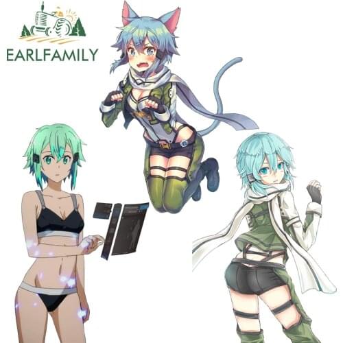EARLFAMILY 13cm x 8.3cm for Sword Art Online Sexy Green Girl Car Stickers Bumper Refrigerator Decal Waterproof Trunk Decoration