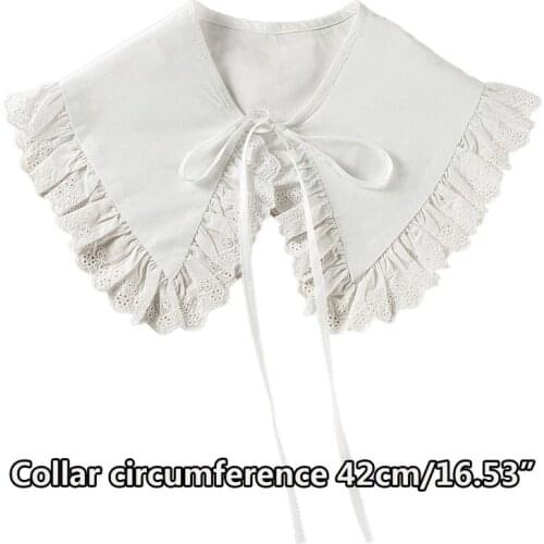 Royal Style Cotton Fake Collar Shawl Wrap Hollow Out Floral Lace Ruffled Trim Necklace Pointed Triangle Lapel Blouse