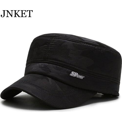 JNKET Autumn Winter Men Camouflage Flat Cap Earflap Cap Fashion Army Cap Outdoor Sports Sunhat Adjustable Hat Casquette