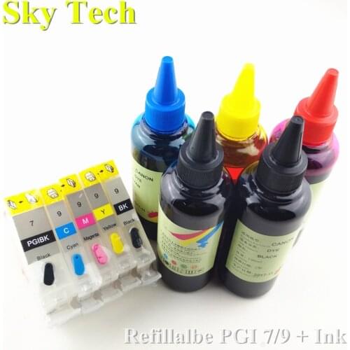 Quality Ink + Refillable Cartridges For PGI7 PGI9 , For Canon Pixma MX7600 IX7000 inkjet printer , With ARC chips