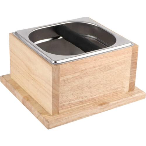 Coffee Knock Box Stainless Steel Coffee Ground Knock Container Bucket Box with Wooden Base for Coffee Shop Accessories