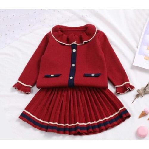 Girls Clothes Suit Autumn Winter New Lace Doll Collar Sweater+Pleated Skirt Sets Baby Kids Children Girls ClothingChristmas