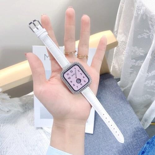 High Quality Alligator Pattern leather Loop for Apple watch band 38/ 42mm Silm Strap for iwatch 44/ 40mm 6 se /5/4/3/2/1 Correa