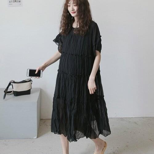 Summer Maternity Elegant Short Sleeve Chiffon Dresses Pregnant women Loose O-Neck Dress Pregnancy Solid Color Ladies Top Clothes
