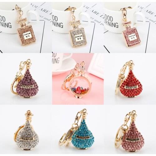 Fashion Perfume Bottle Keychain Rhinestone Crystal Twinkling Car Keyring Holder Gift For Girls Handbag Charm Pendant Jewelry