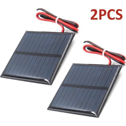 2pcs 5.5V 80mA Mini Small Polycrystalline Solar Cell Panel Module with 30cm Cable Solar Battery Borad for Mobile Phone Charger