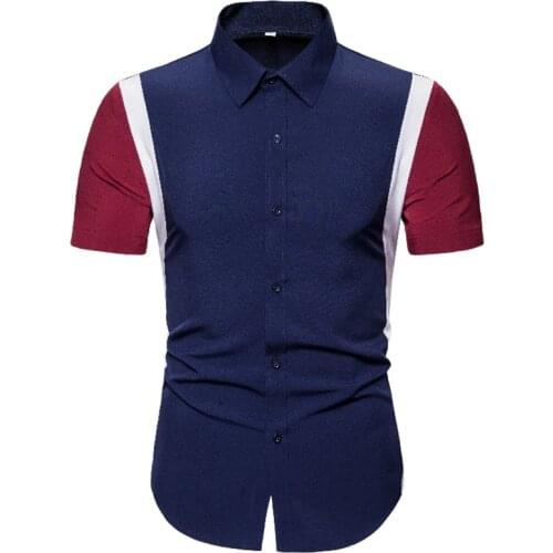 Men Shirt New Fashion Summer Short Sleeve Thin Casual Shirts Mixed Color Beach Youth Loose Leisure Daily Life Work Navy Blue