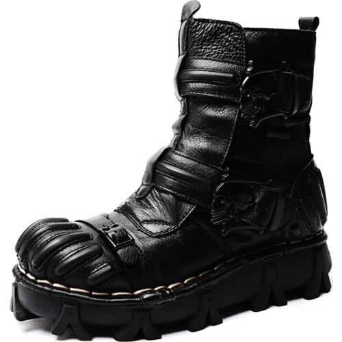 Men Motocycle Boots Genuine Leather Mens Cowboy Boots Punk Style Men Footwear 23#20/10d50