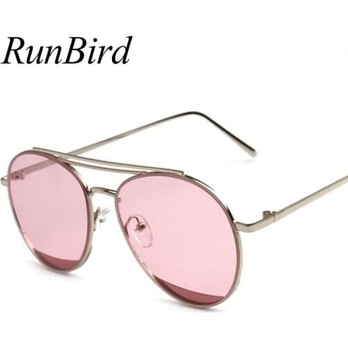 RunBird Women Pilot Double Beam Sunglasses Men Clear Lens Vintage Alloy Frame Sun Glasses for Women UV400 373R