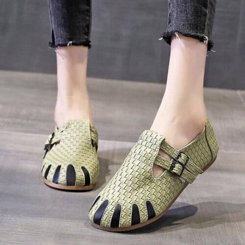 Plus Size 2020 Autumn Women Flats Pu Leather Knit Oxford Shoes White Casual Shoes Double Buckle Espadrilles Ladies Shoes 8380G