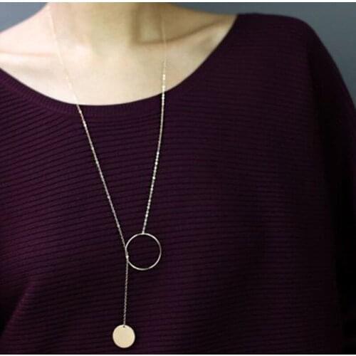 ABDOABDO Round Initial Necklace Long Gold Chain Female Silver Color Fashion Stainless Steel Necklace Female Jewelry Collares