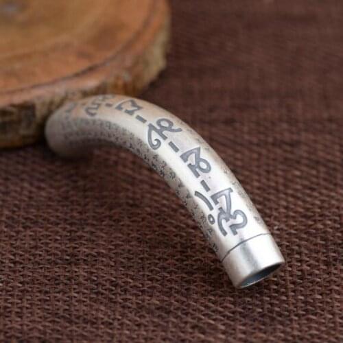 Handmade 990 Silver Tibetan Six Words Proverb Amulet Pendant Buddhist Words Bead Pure Silver Tibetan Mantra Bead