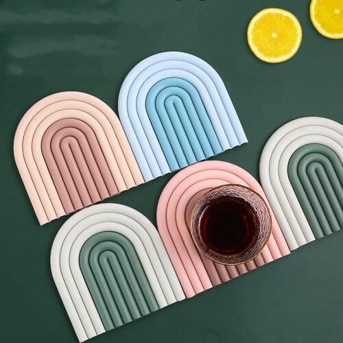 Silicone Removable Rainbow Coasters Insulation Pads Cup Mat Plate Non Slip Placemat Home Decor Kitchen AccessoriesAnti-hot Bowl