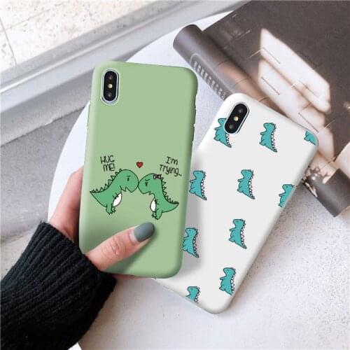 Cute Dinosaur Liquid Silicone Phone Case for iPhone 12 11 Pro Max 6s 7 8 Plus SE 2020 XR XS MAX X Soft Candy Couple Cover Fundas